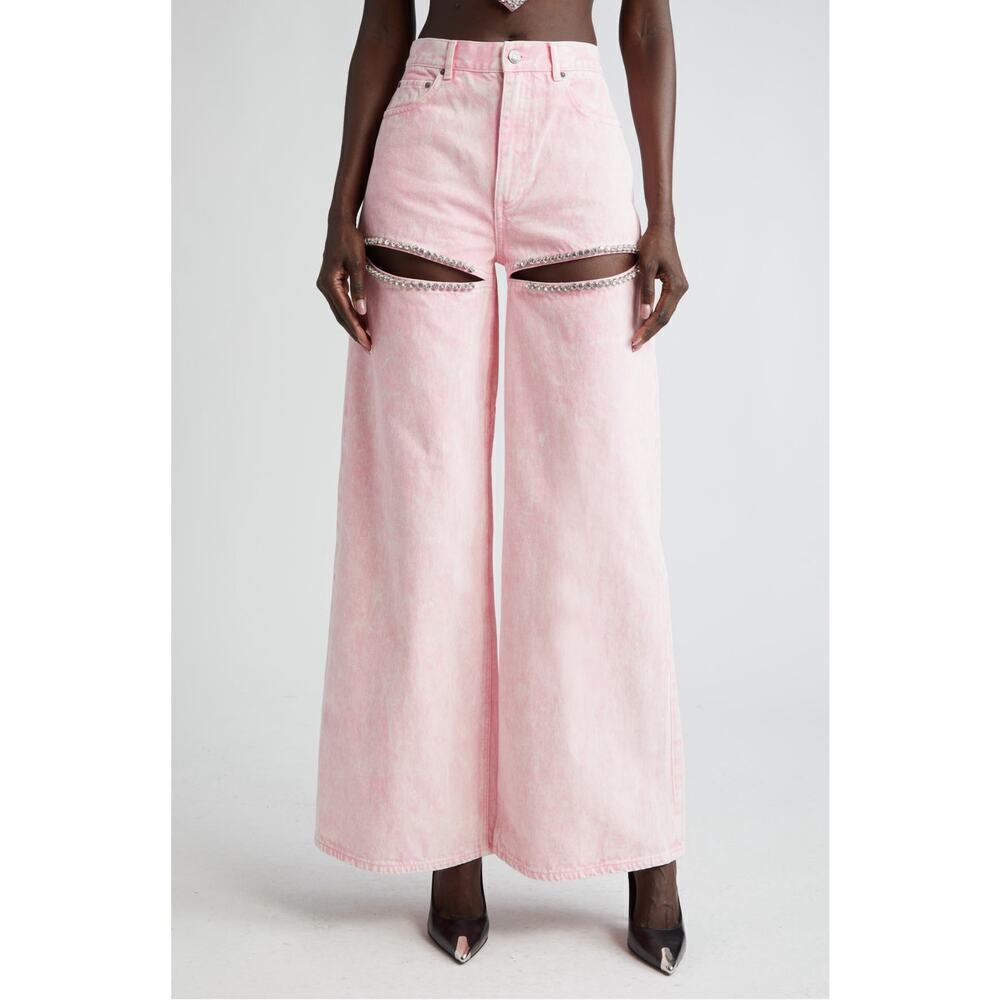 Area Crystal Slip Wide Leg Jeans Powder Pink Sz 27